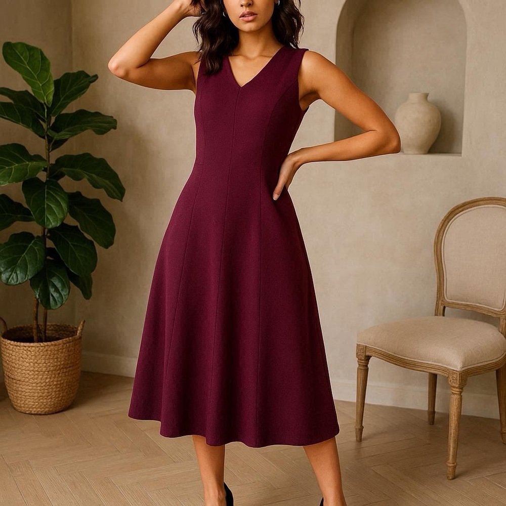 Ann Taylor Plum Sleeveless Midi Dress | Elegant Jewel Tone Work-to-Weekend Style